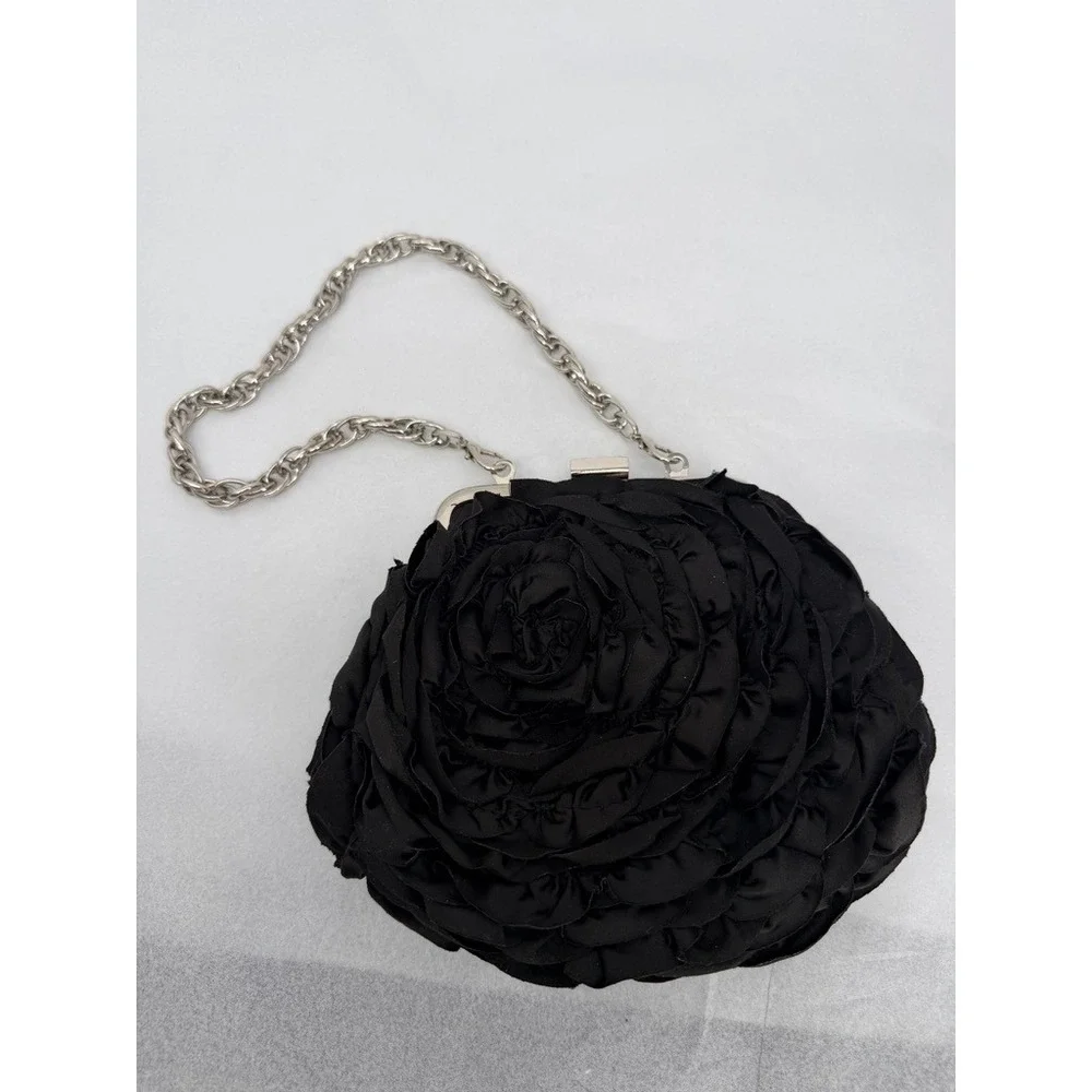 White House Black Market Clutch Rosette Ruffle Evening Cocktail Bag Elegant SM